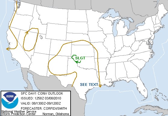 SPC Convective Outlook for Monday, March 8 